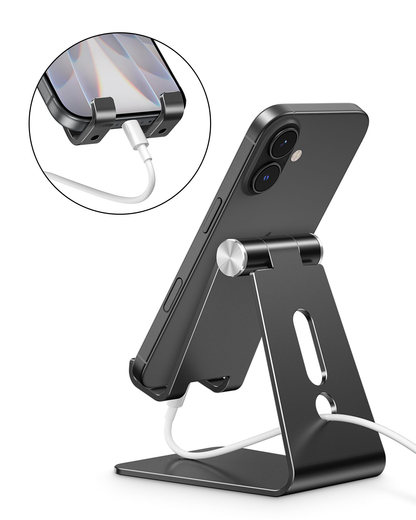 C2 Adjustable Aluminum Cell Phone Stand with Charging Cutout, Black