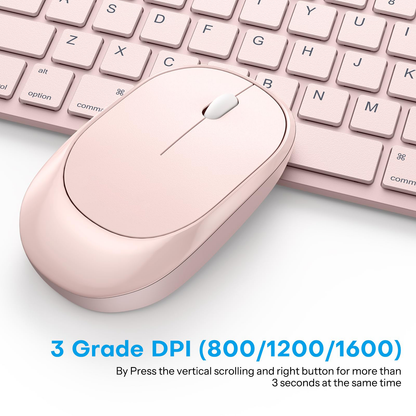 Bluetooth Keyboard and Mouse for iPad, Slim & Silent, Pink