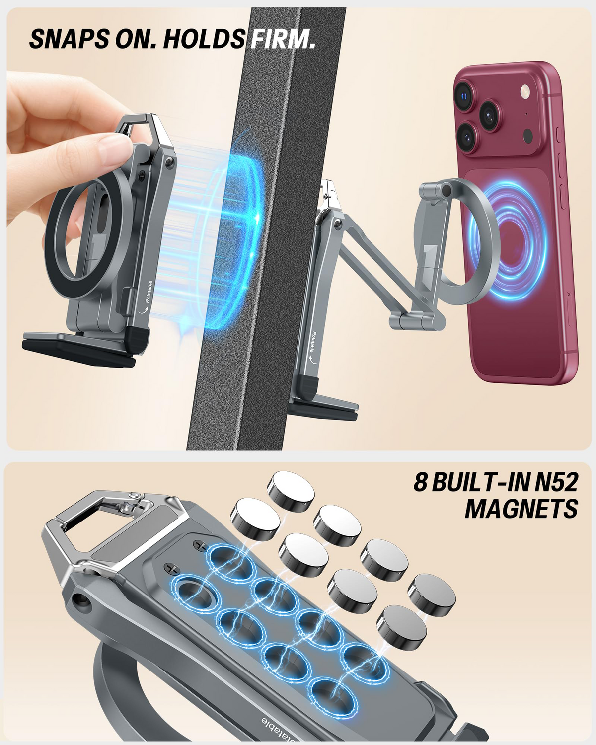 TP02 360°Rotating Adjustable Aluminum for MagSafe Tripod Mount, Gray