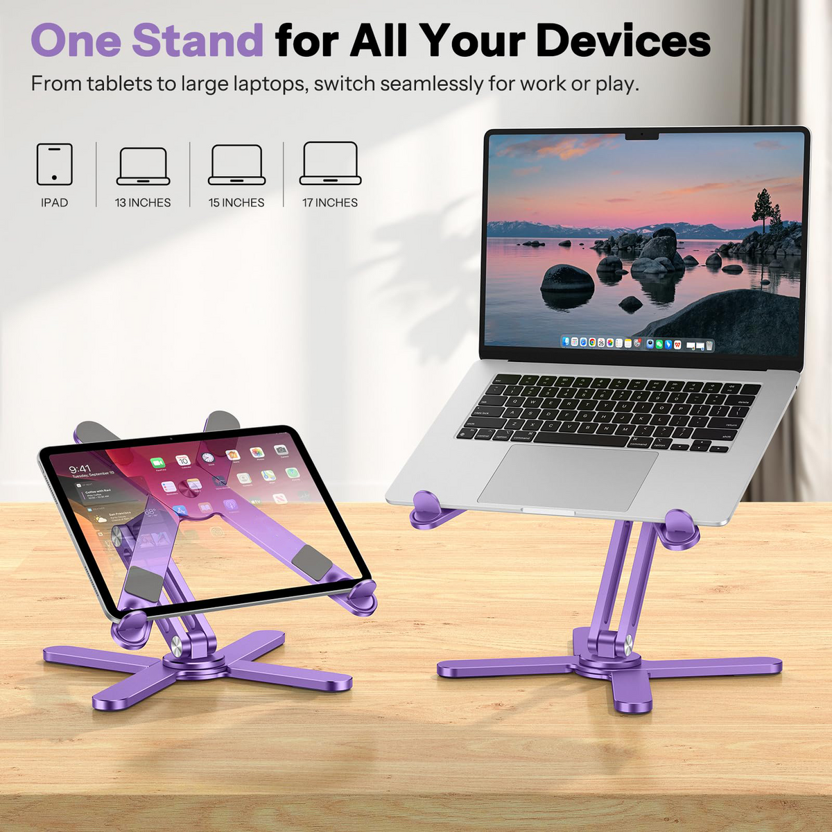 LA10 360° Rotating Laptop Stand Riser Foldable for Desk, Purple