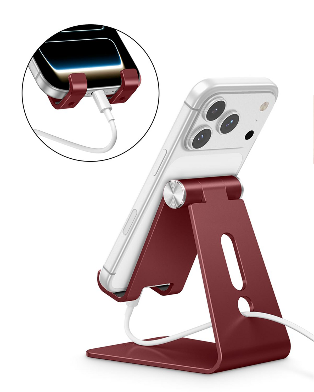 C2 Adjustable Cell Phone Stand with Charging Cutout, Cherry Red