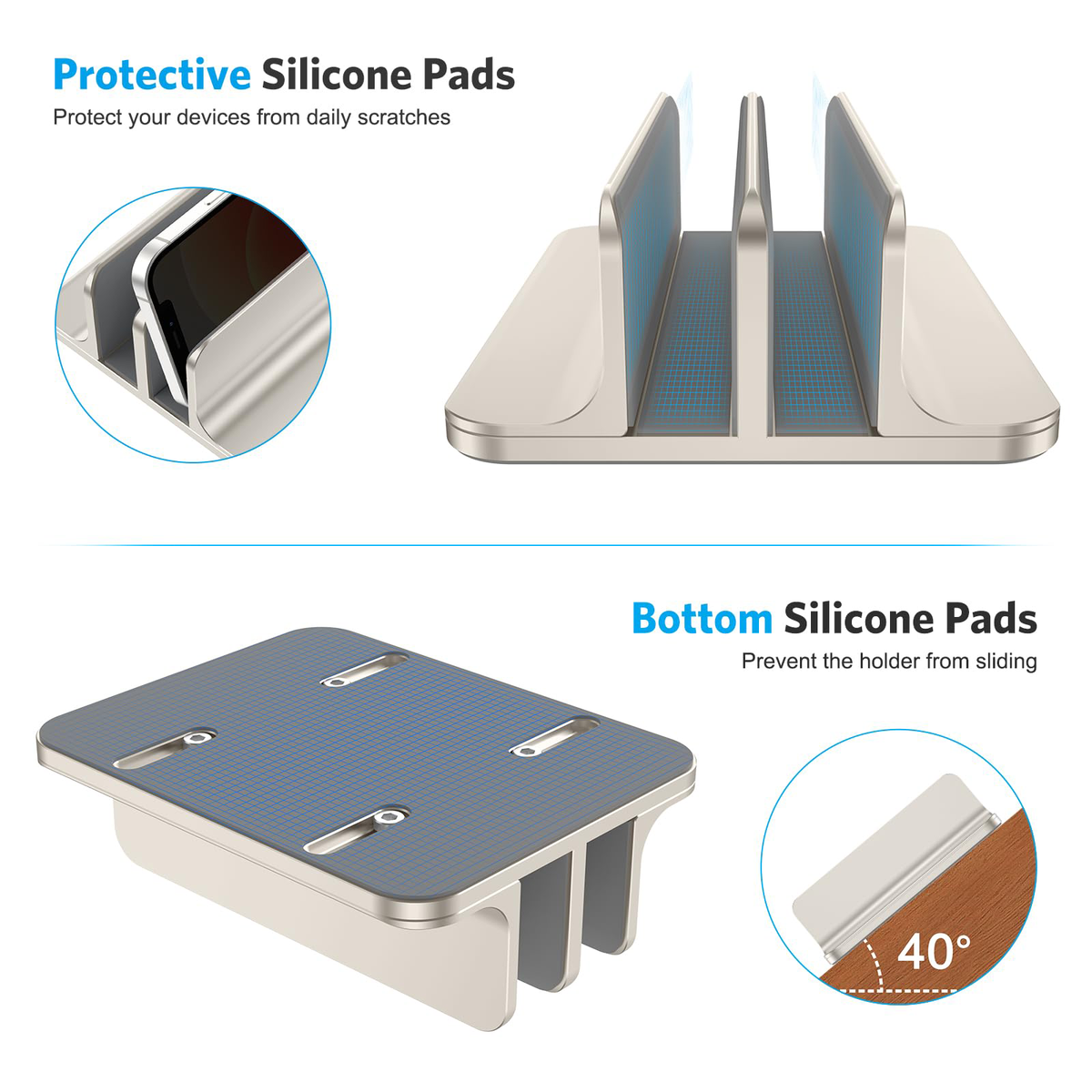Dual Vertical Desk Laptop Stand Holder, Fits MacBook Air, Starlight