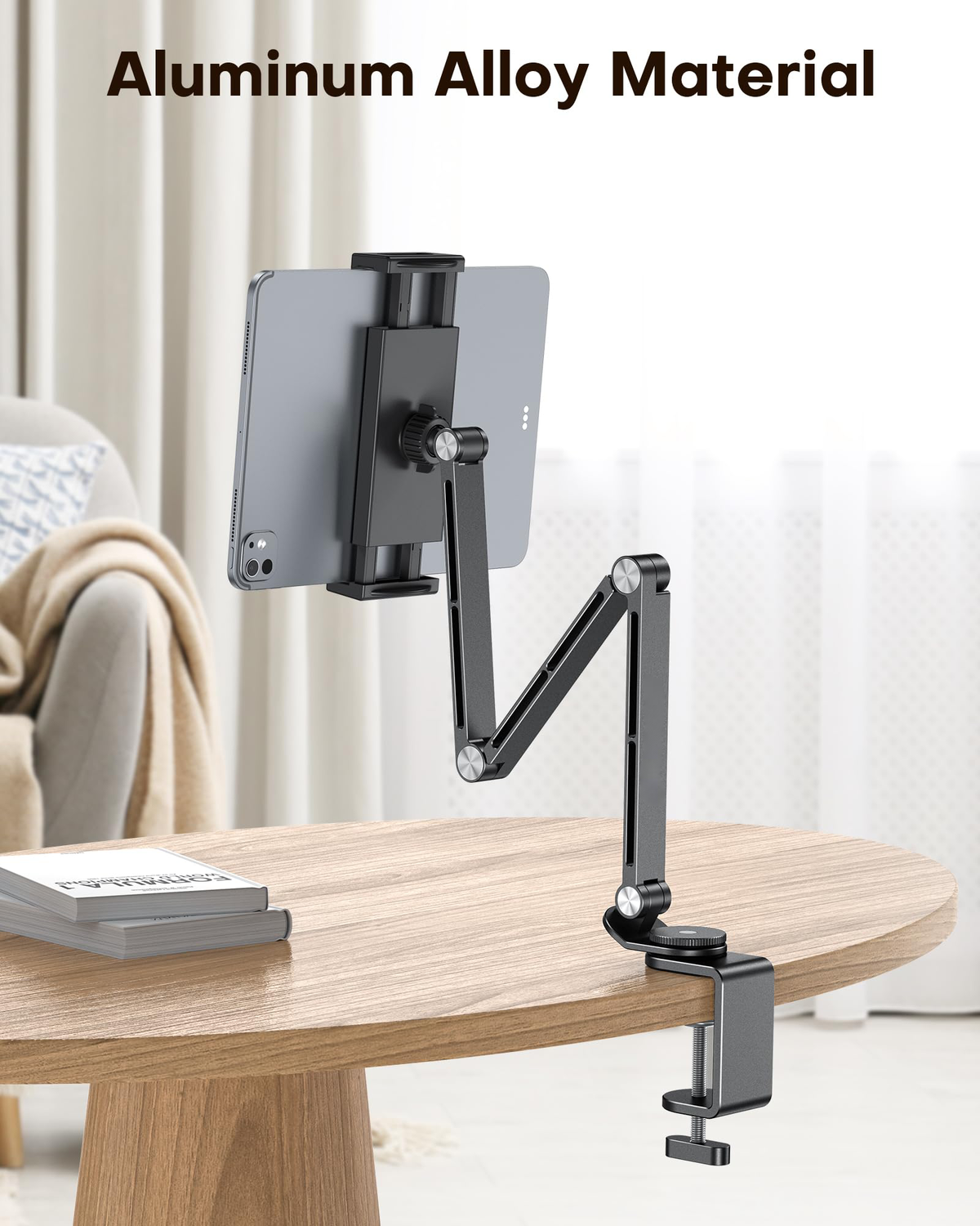 GH03 Tablet Holder with 2 ABS Clamps, Aluminum Long Arm Mount, Black