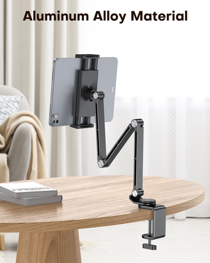 GH03 Tablet Holder with 2 ABS Clamps, Aluminum Long Arm Mount, Black