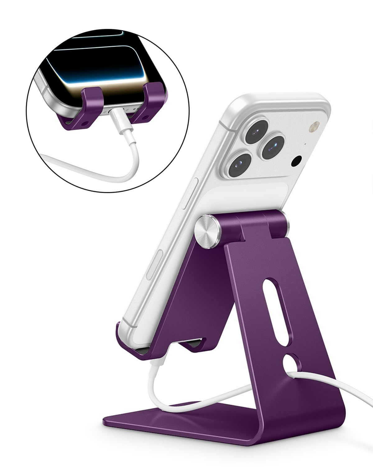 C2 Adjustable Cell Phone Stand with Charging Cutout, Deep Purple