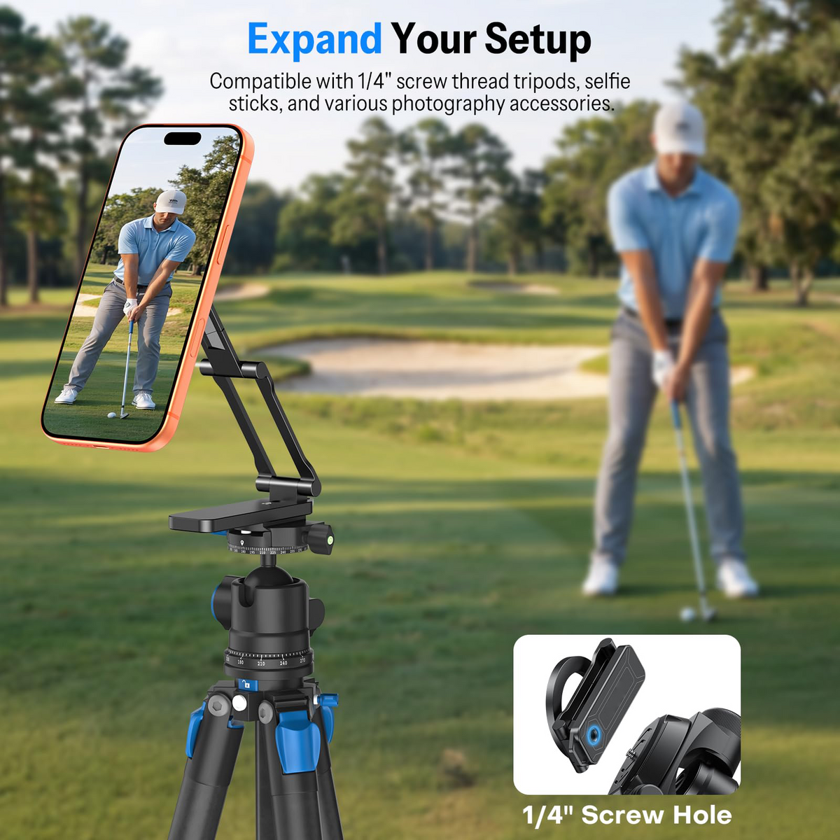 Magnetic Golf Cart Phone Holder, 1/4" Screw, 5.6in Extendable Arm