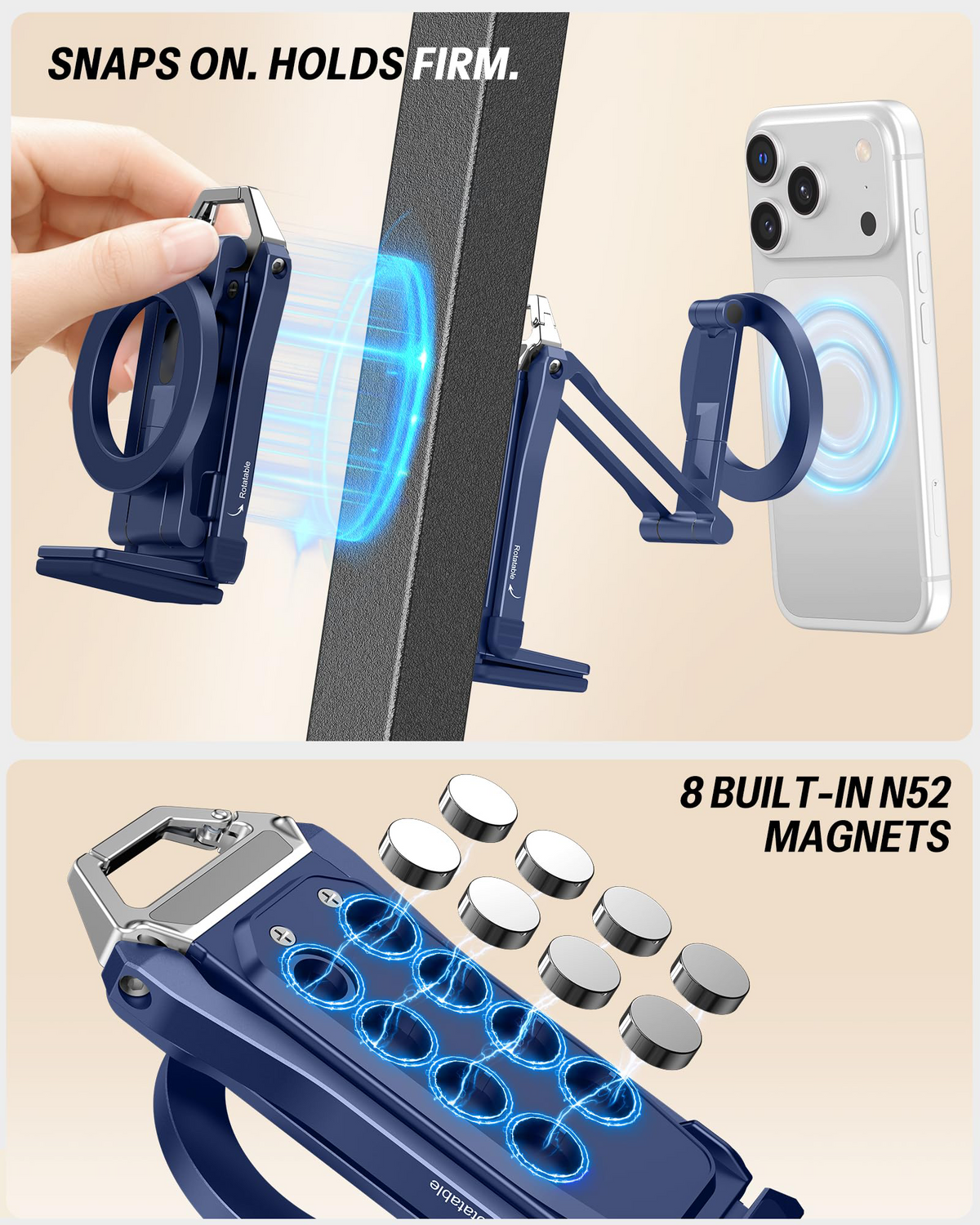 TP02 360°Rotating Adjustable Aluminum for MagSafe Tripod, Navy Blue