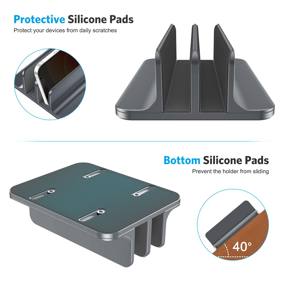 Dual Vertical Desk Laptop Stand Holder, Fits MacBook Air/Pro, Grey