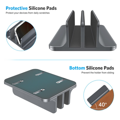 Dual Vertical Desk Laptop Stand Holder, Fits MacBook Air/Pro, Grey