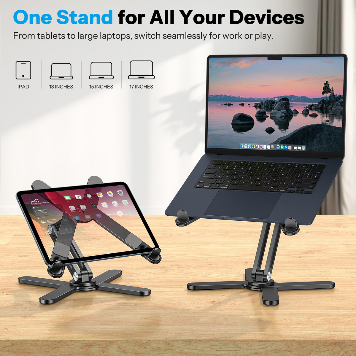 LA10 360° Rotating Laptop Stand Riser Foldable for Desk, Black