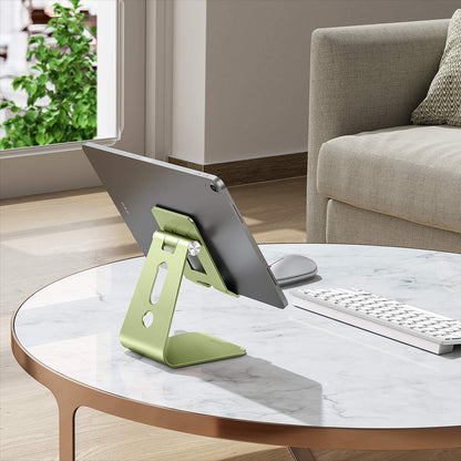 Adjustable Tablet Stand for Desk, Upgraded Longer Arms for Greater Stability, T2 Tablet Holder with Hollow Design for Bigger Sized Phones and Tablets Such as iPad Pro/Air/Mini, Green
