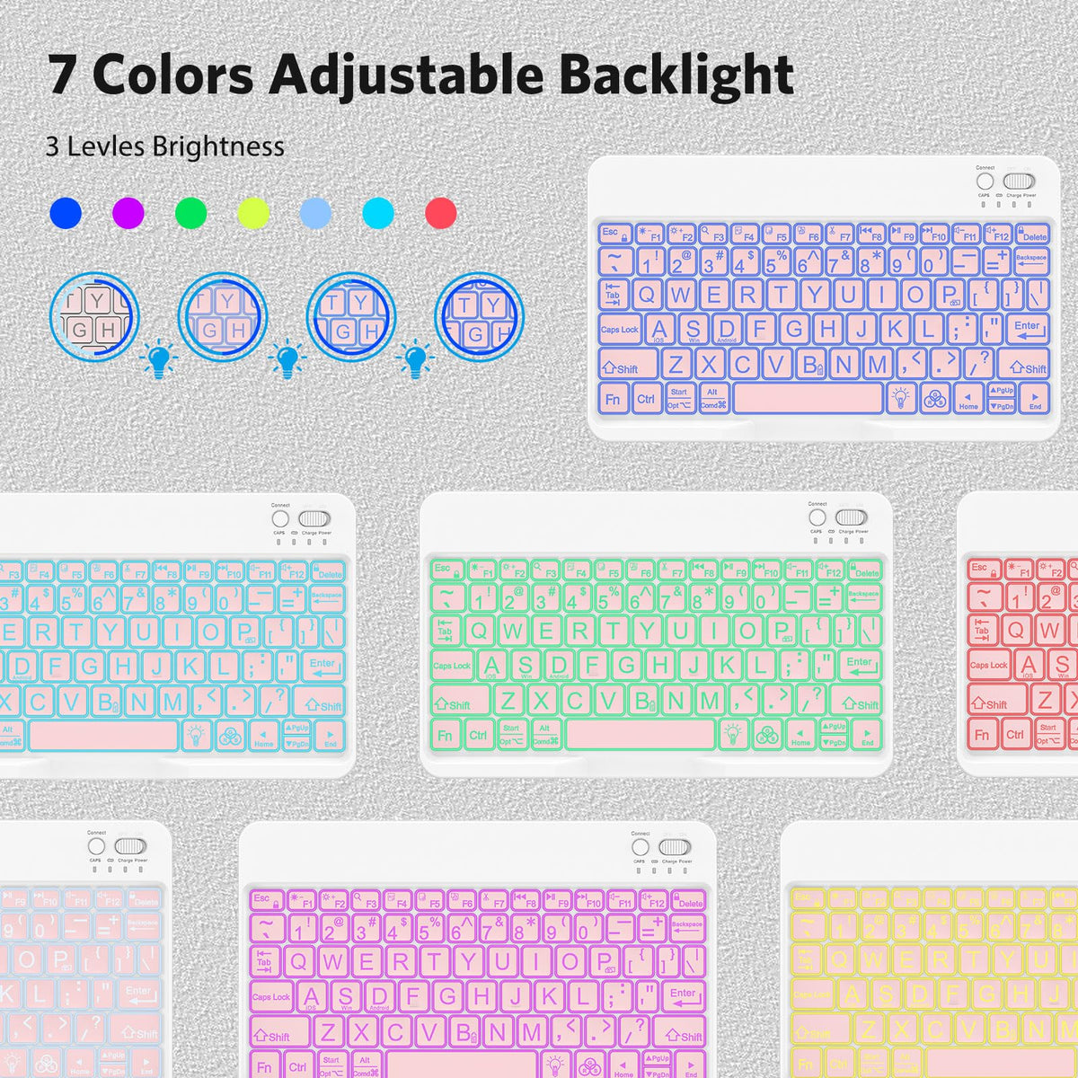 Large Print Bluetooth Keyboard for iPad & Tablets, Backlit, Pink