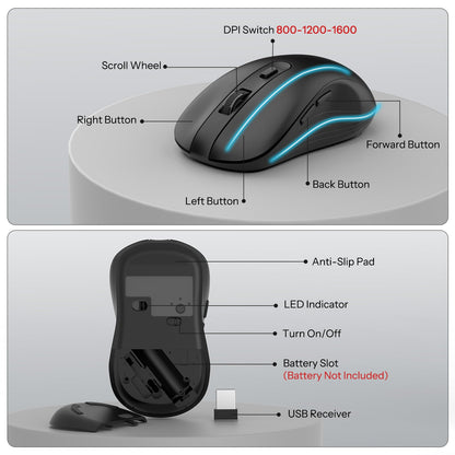 Dark Black Wireless Keyboard and Mouse Combo, Built-in Phone Holder