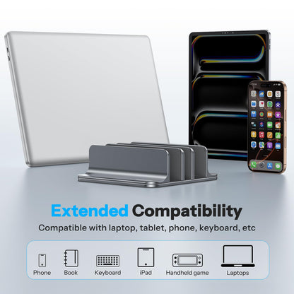 3-Slot Multiple Vertical Laptop Stand, Fits All MacBook, Grey