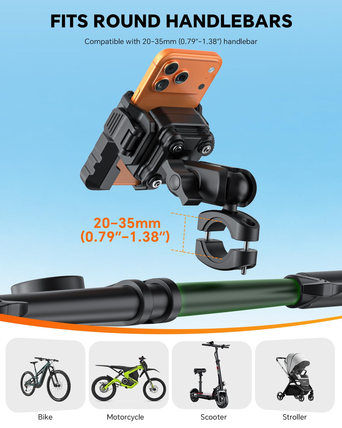 Motorcycle Phone Mount Anti-Theft, Camera-Friendly Bike Phone Holder