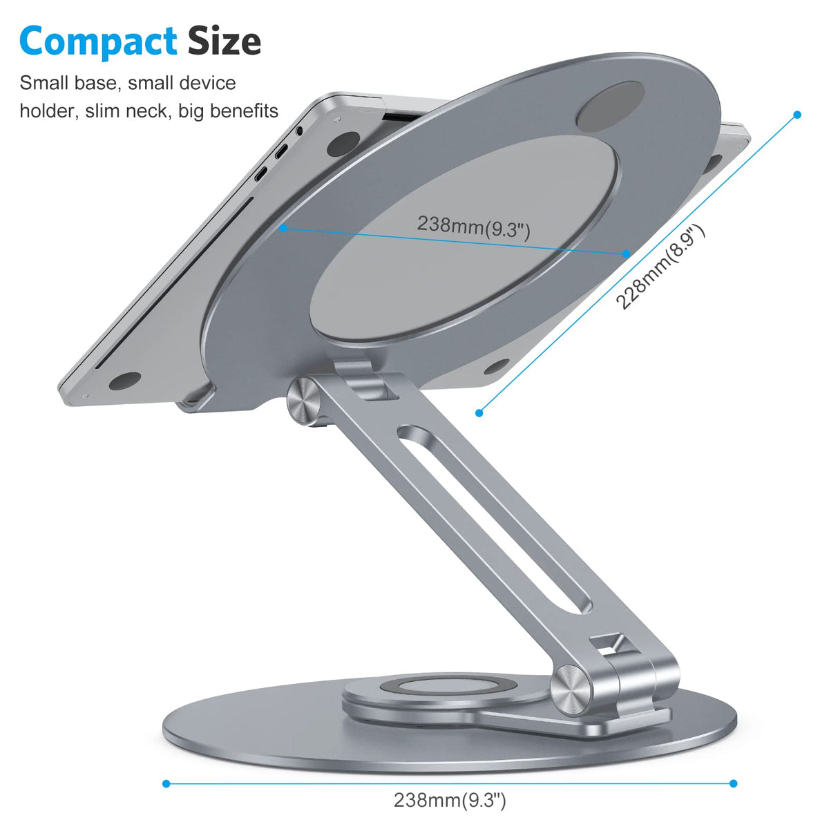 Adjustable Laptop Stand for Desk 360° Rotating Base 17" Cool Grey