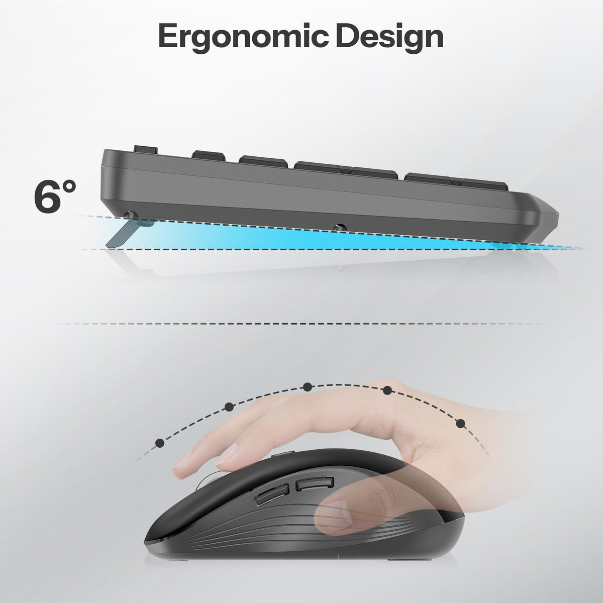 Black Wireless Keyboard and Mouse Combo, Built-in Phone Holder