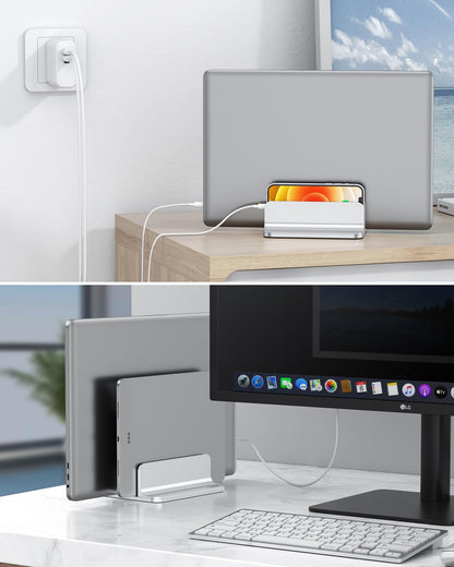 Dual Vertical Desk Laptop Stand Holder, Fits MacBook Air/Pro, Silver
