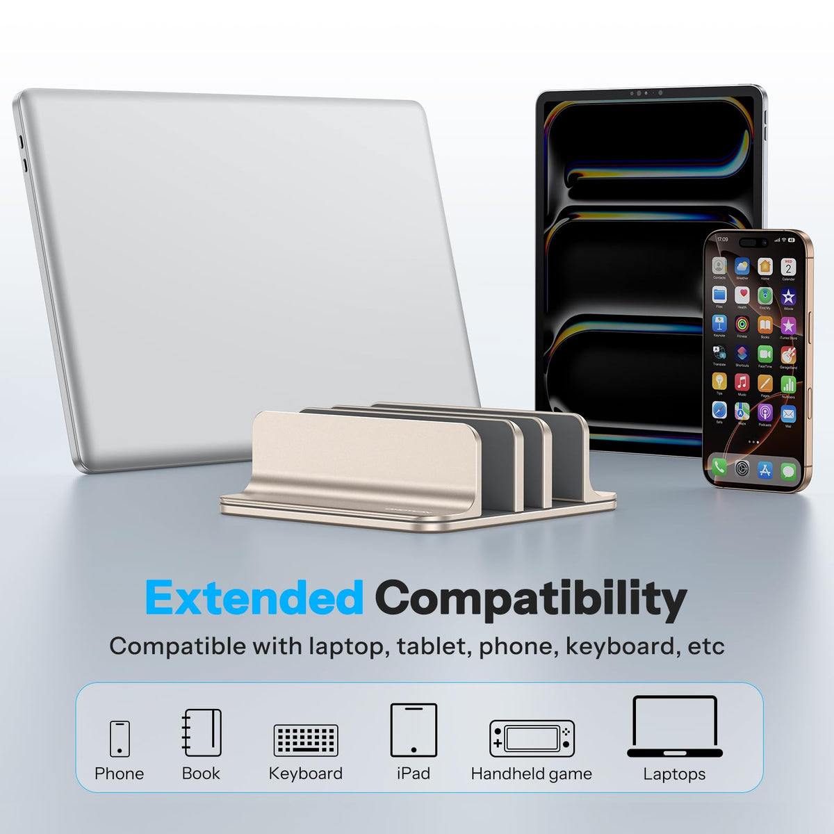 3-Slot Multiple Vertical Laptop Stand, Fits MacBook, Starlight