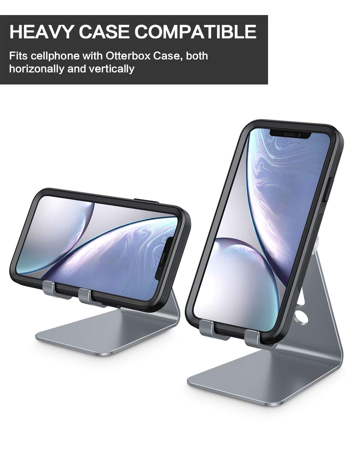 C2 Adjustable Aluminum Cell Phone Stand with Charging Cutout, Grey