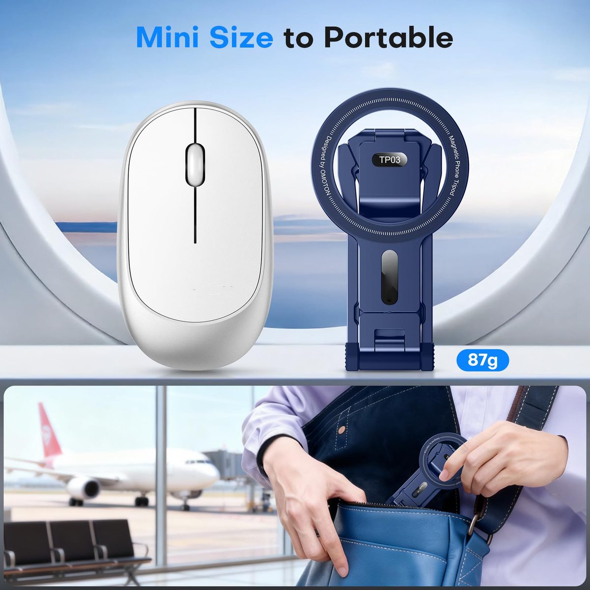TP03 [Ultra-Slim] 360° Rotating for MagSafe Tripod with Hook, Blue