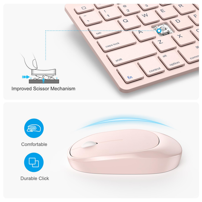 Bluetooth Keyboard and Mouse for iPad, Slim & Silent, Pink