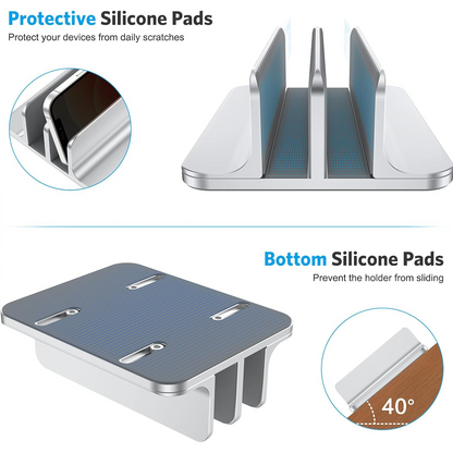 Dual Vertical Desk Laptop Stand Holder, Fits MacBook Air/Pro, Silver