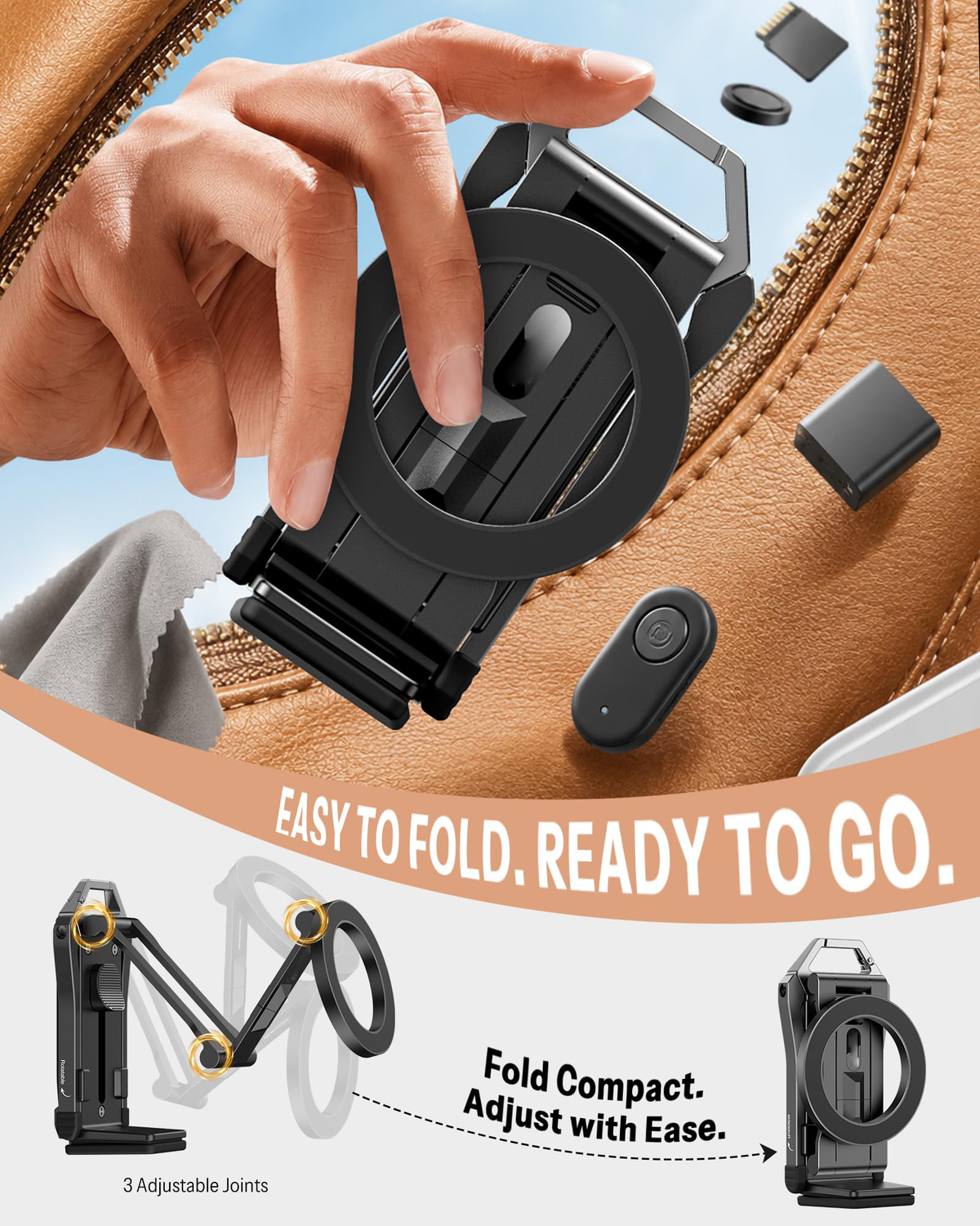 TP02 Magnetic Phone Tripod for MagSafe, 360° Pivot, Clamp & Stand
