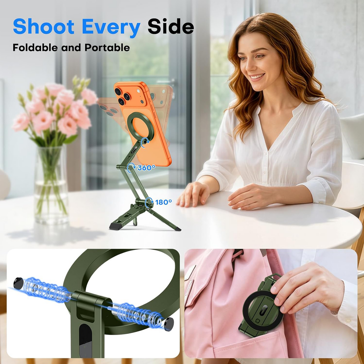 TP06-E [3-Adjust] Sturdy Magnetic Phone Tripod for iPhone 17 Pro Max, Green