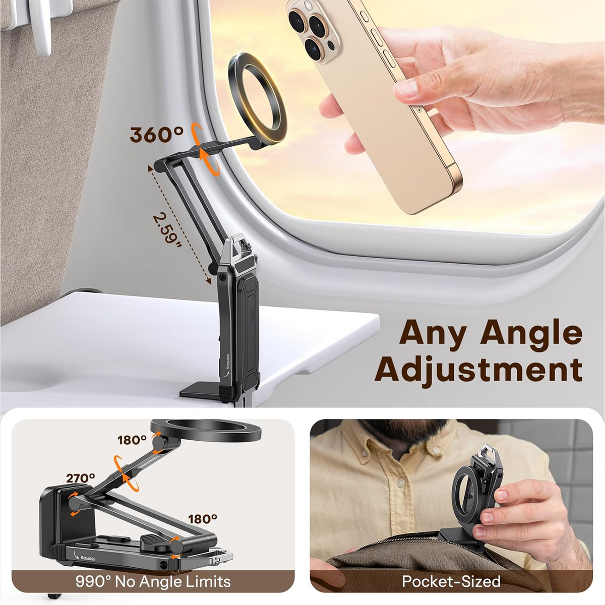360°Rotating for MagSafe Tripod with 1/4"Screw Arca, Black&Black Pro