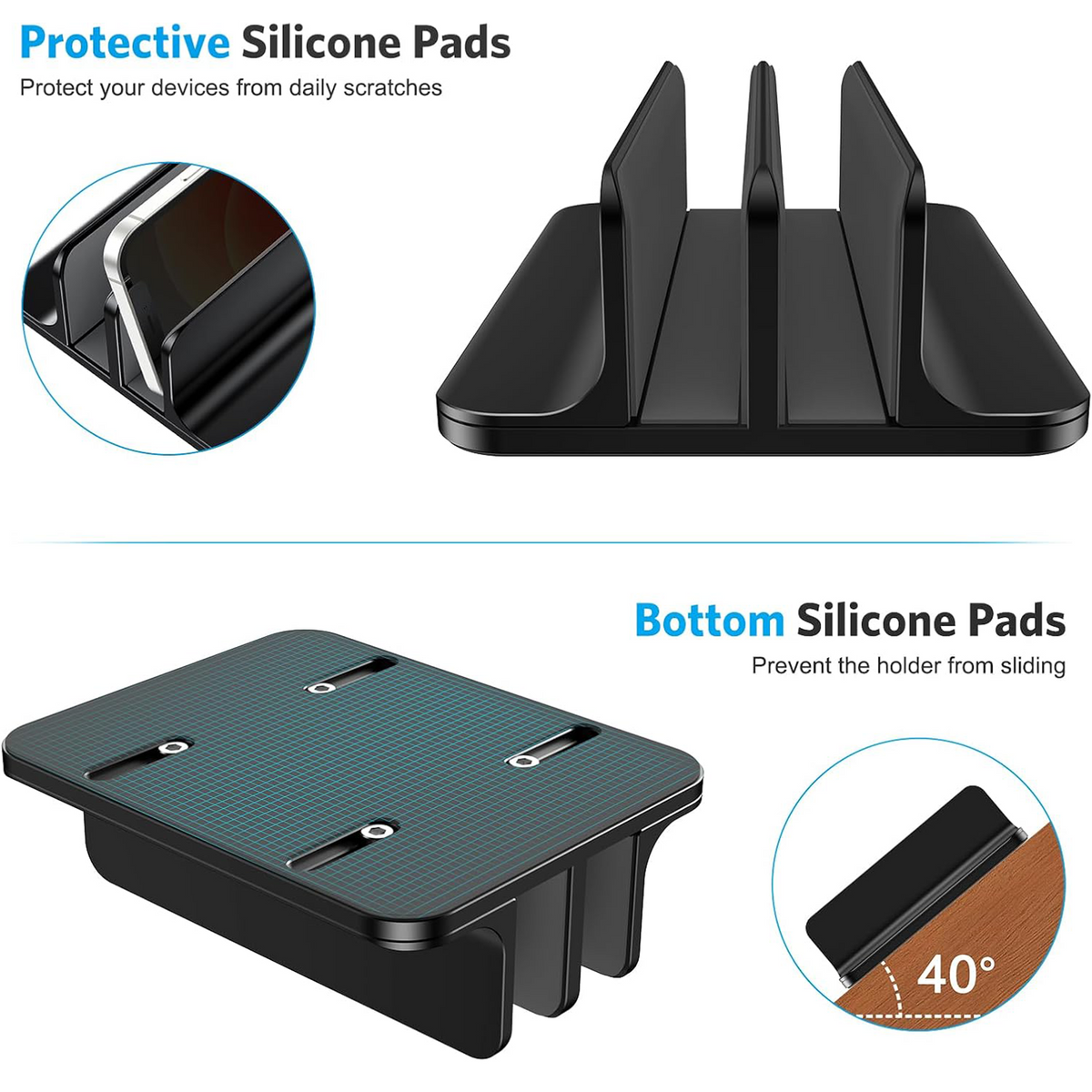 Dual Vertical Desk Laptop Stand Holder, Fits MacBook Air/Pro, Black