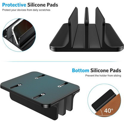 Dual Vertical Desk Laptop Stand Holder, Fits MacBook Air/Pro, Black