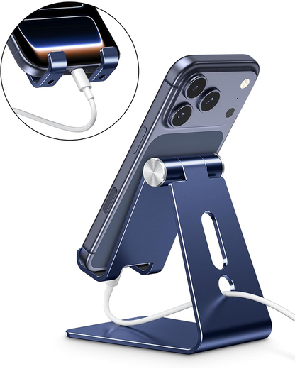 C2 Adjustable Cell Phone Stand with Charging Cutout, Navy Blue