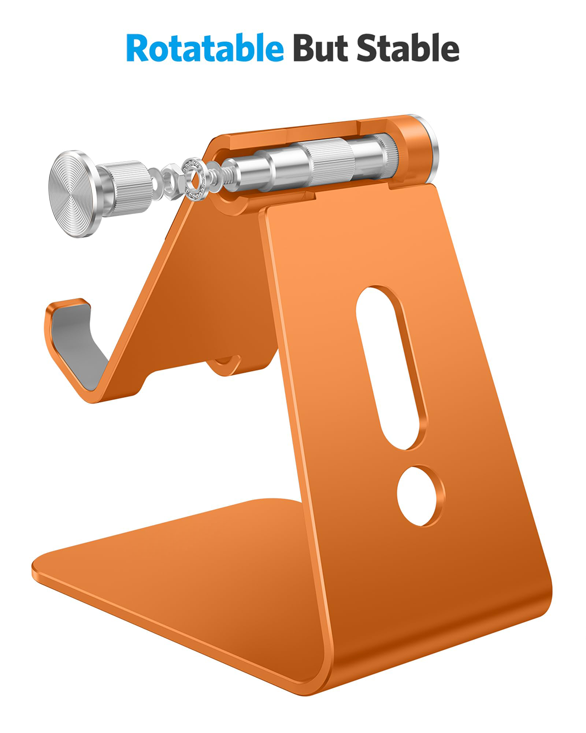Aluminum Desktop Cellphone Stand with Anti-Slip Base and Convenient Charging Port, Fits All Smart Phones, Orange