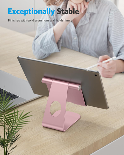 T1 Adjustable Tablet Stand for Desk, Aluminum Holder Rose Gold
