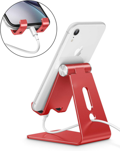 C2 Adjustable Aluminum Cell Phone Stand with Charging Cutout, Red