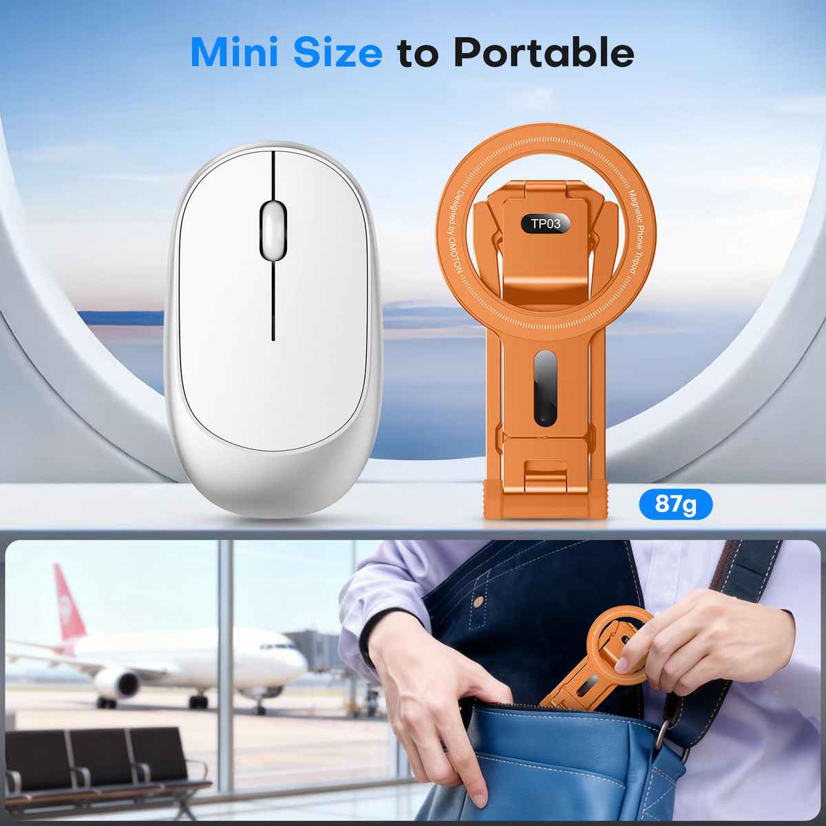 TP03 [Ultra-Slim] 360° Rotating for MagSafe Tripod with Hook, Orange