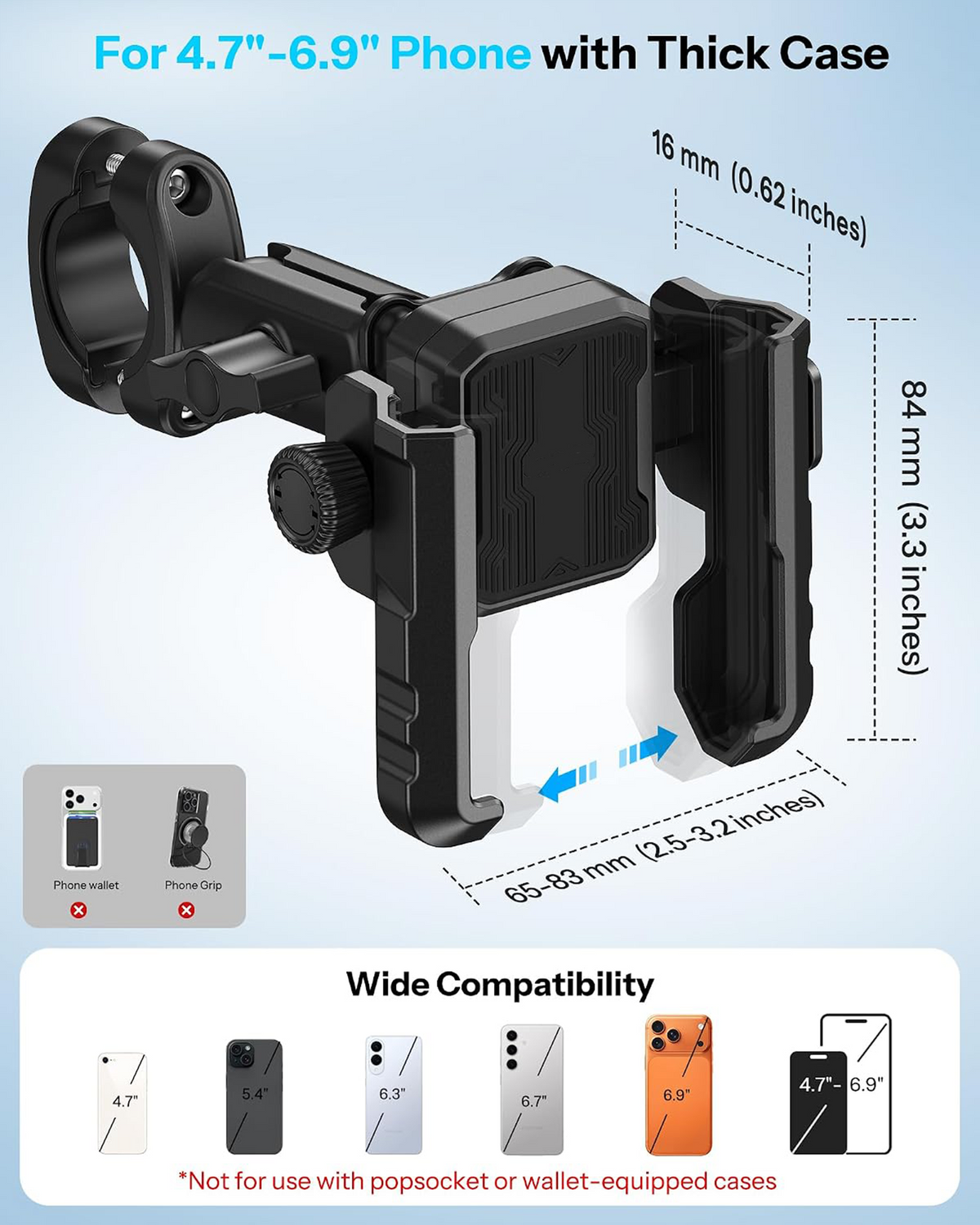Bike Phone Holder Extended Arm, Anti-Shake Camera-Friendly Mount