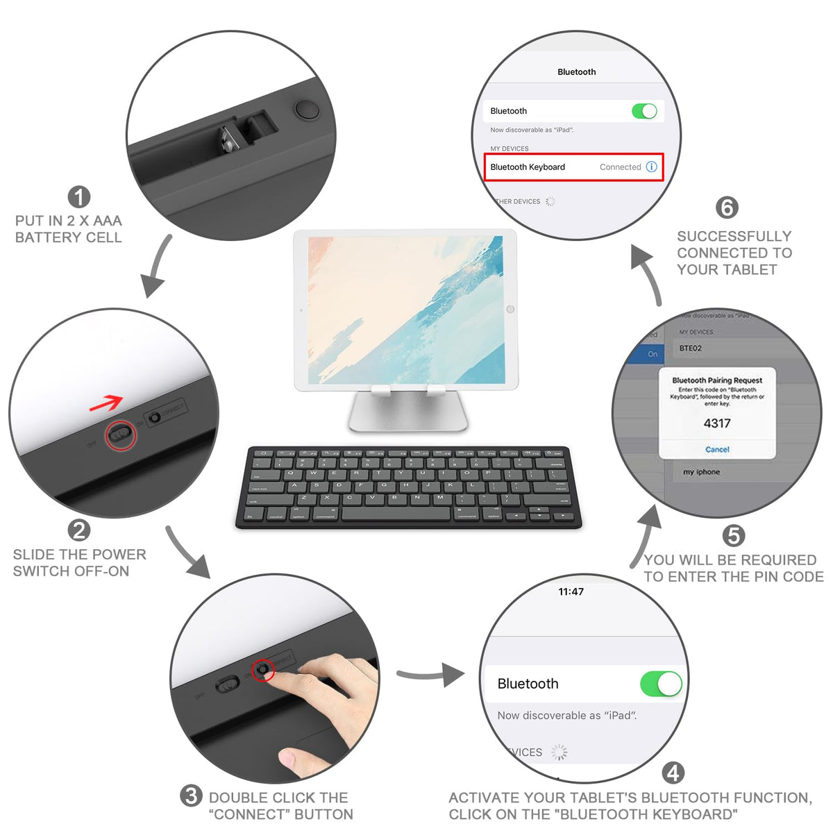 Ultra-Slim Bluetooth Keyboard for iPad,iPad Pro/Air/Mini,iPhone