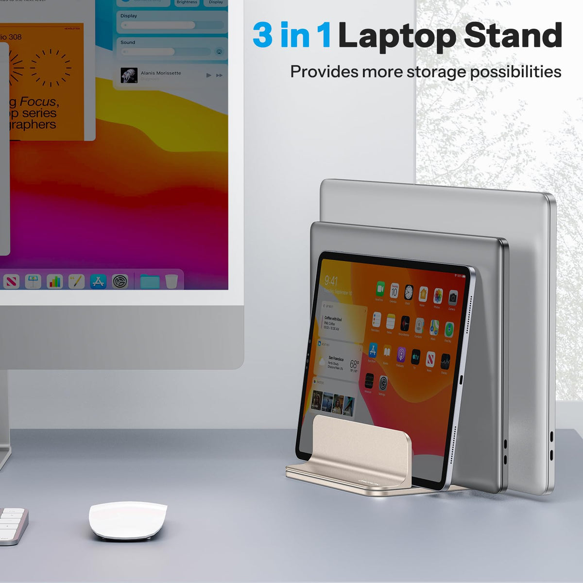 3-Slot Multiple Vertical Laptop Stand, Fits MacBook, Starlight