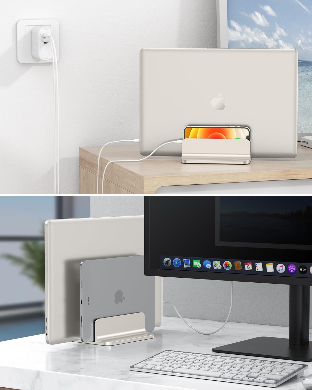 Dual Vertical Desk Laptop Stand Holder, Fits MacBook Air, Starlight