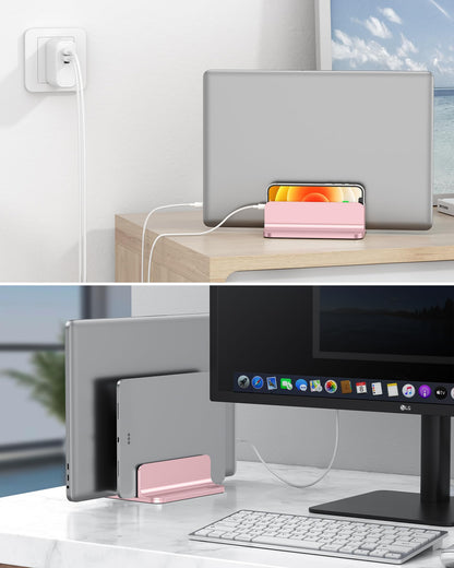 Dual Vertical Desk Laptop Stand Holder, Fits MacBook Air, Rose Gold