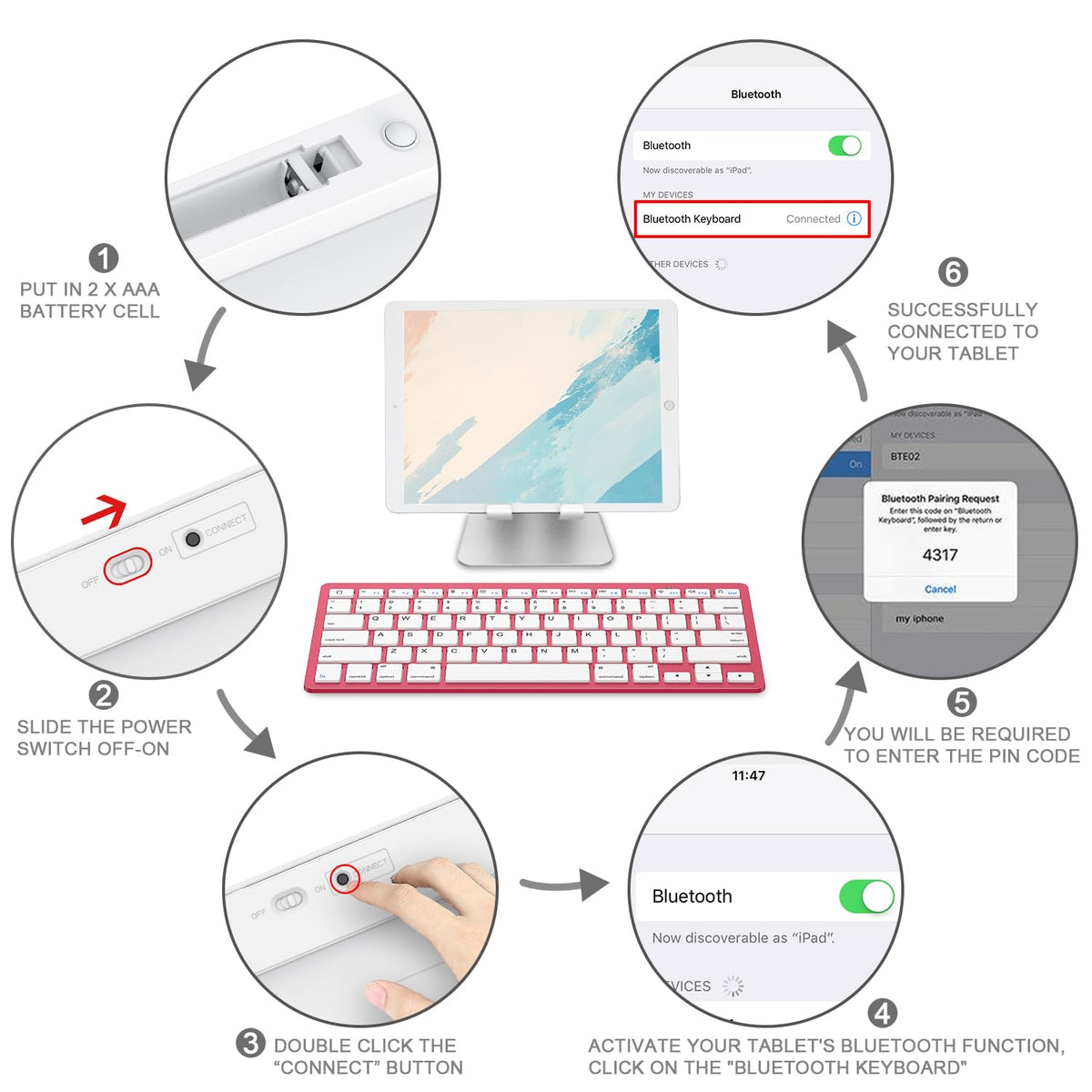 Ultra-Slim Bluetooth Keyboard for iPad,iPad Pro/Air/Mini,iPhone
