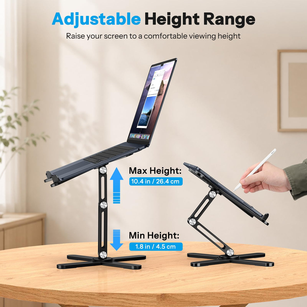 LA10 360° Rotating Laptop Stand Riser Foldable for Desk, Black