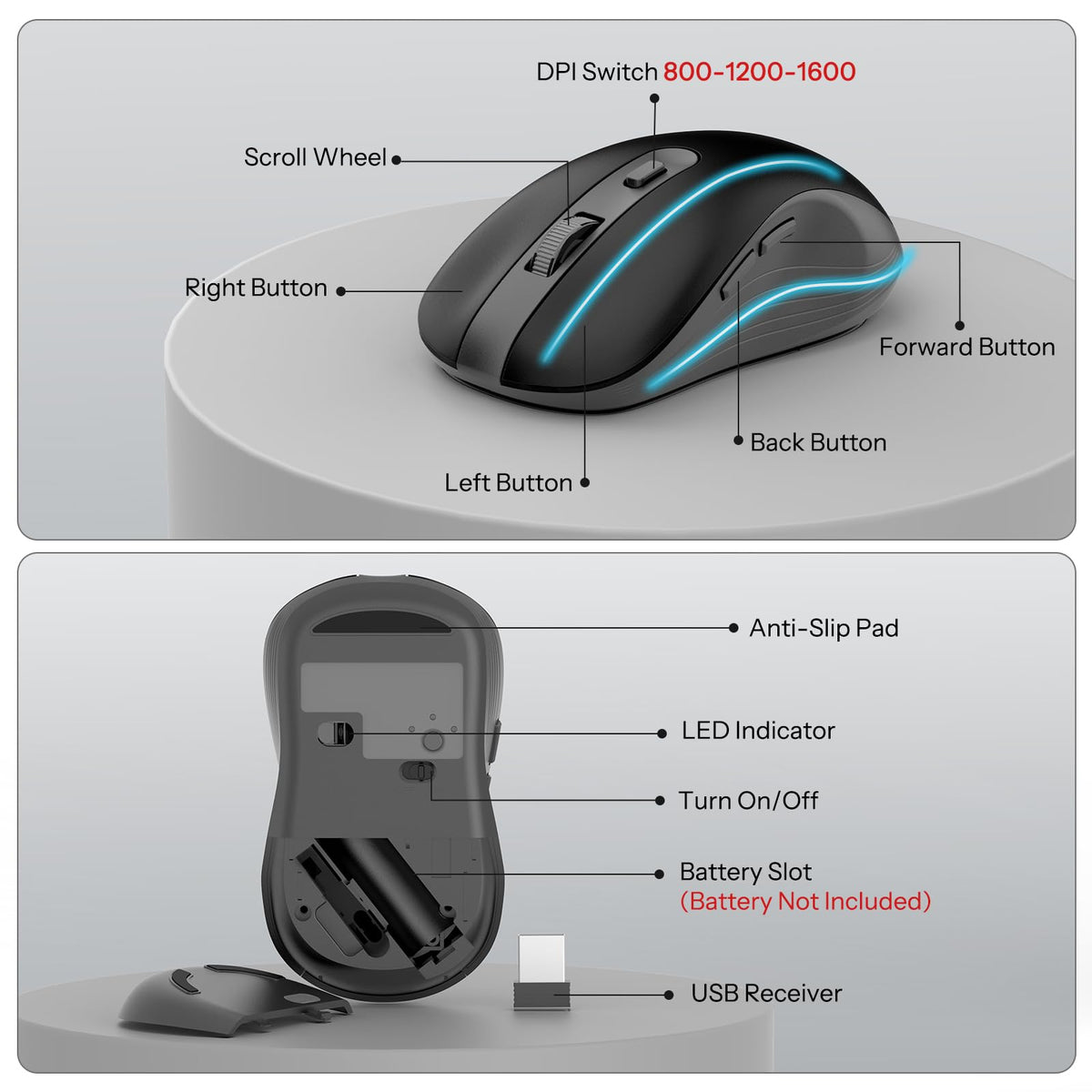 Black Wireless Keyboard and Mouse Combo, Built-in Phone Holder