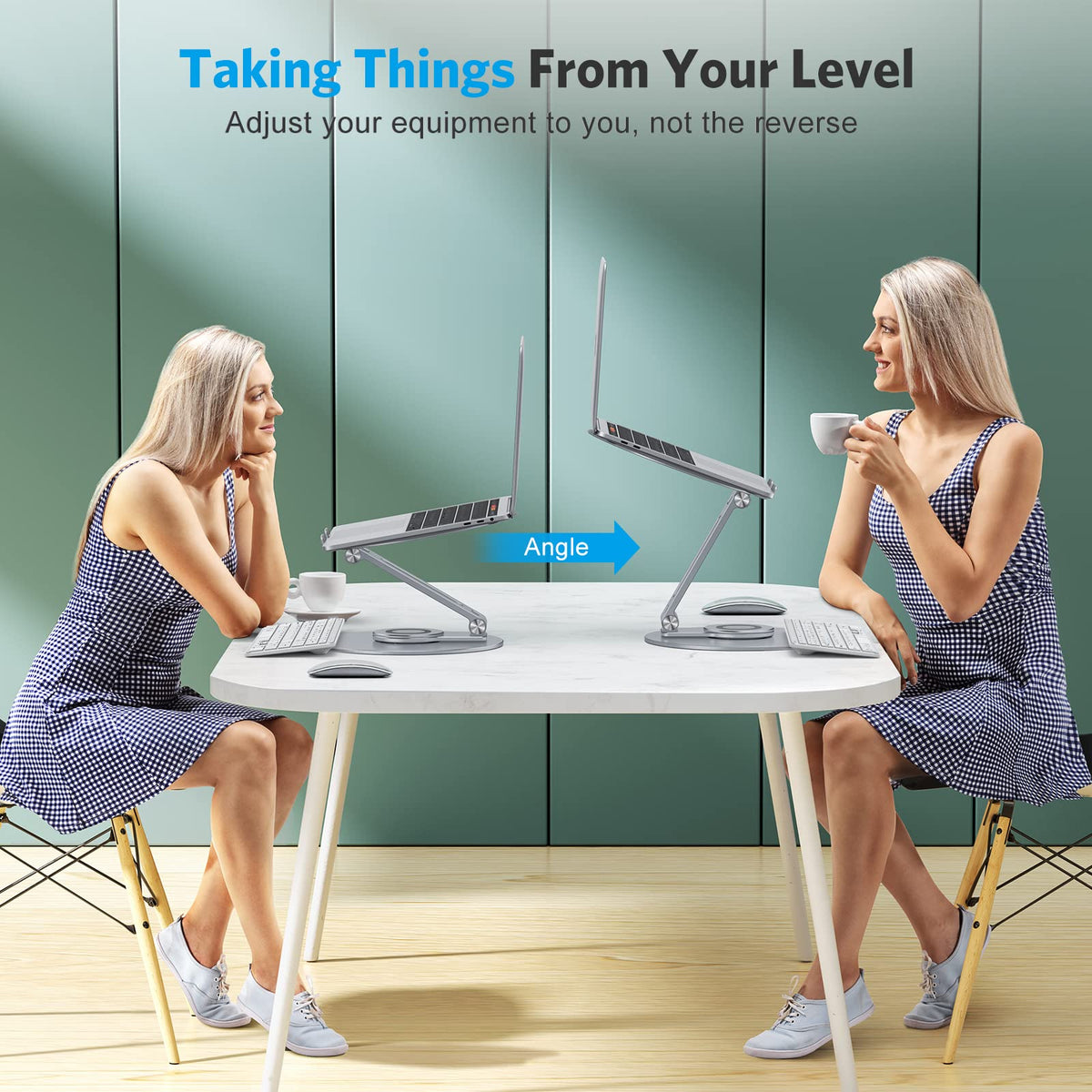 Adjustable Laptop Stand for Desk 360° Rotating Base 17" Cool Grey