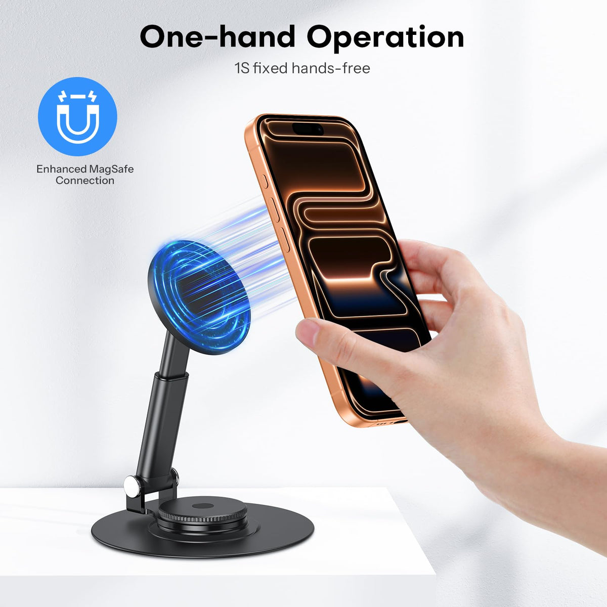 MS05 [Height Adjustable] 360° Rotating Magnetic Phone Stand, Black