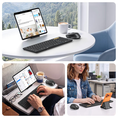 Foldable Keyboard and Mouse for 3 Devices, Wireless Bluetooth Combo