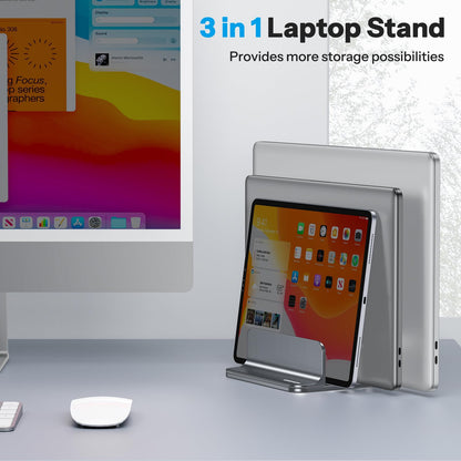 3-Slot Multiple Vertical Laptop Stand, Fits All MacBook, Grey