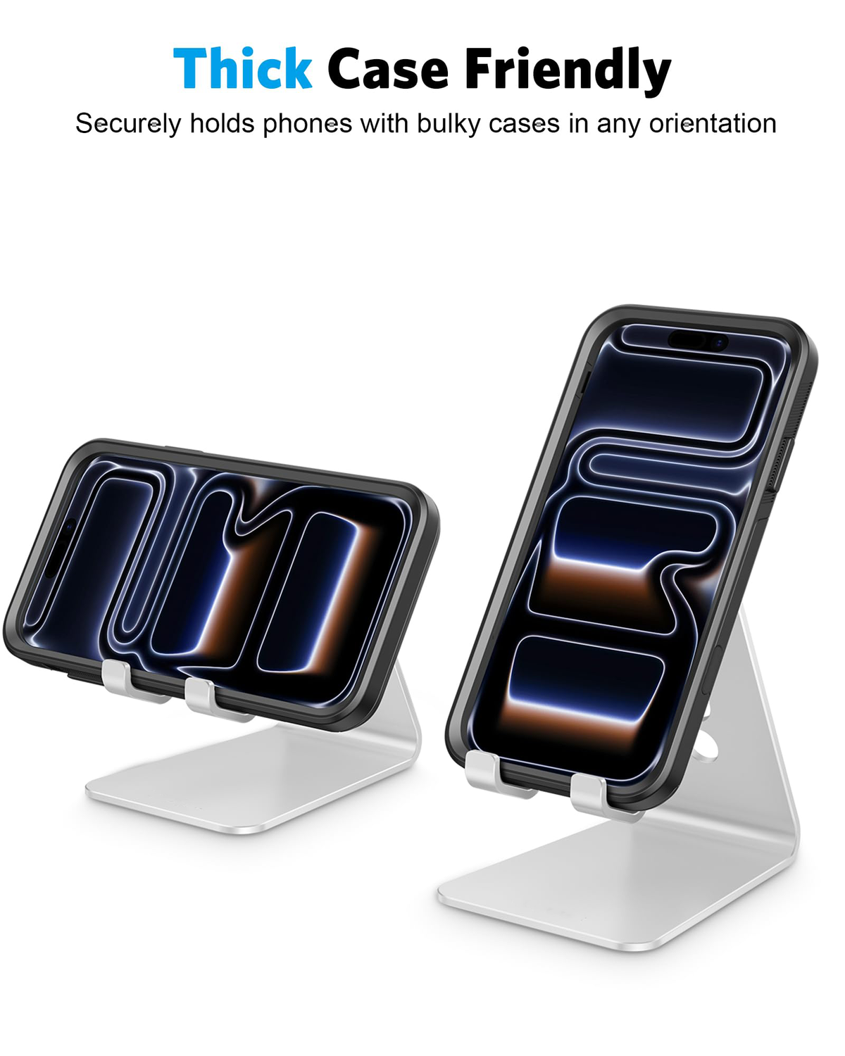 C2 Adjustable Aluminum Cell Phone Stand with Charging Cutout, Silver